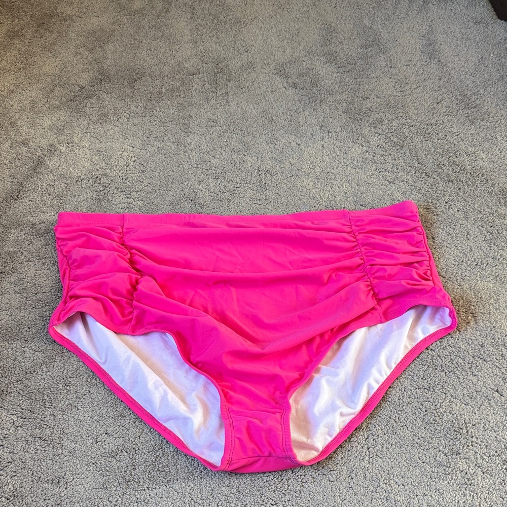 Crown & Ivy Pink Bikini Bottom Tummy Control Ruched SIZE 3X NWT